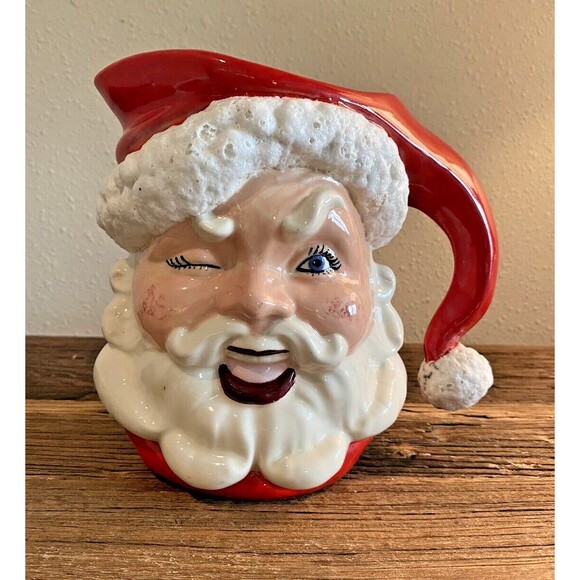 Vintage Winking Santa Claus Christmas Decoration Pitcher MCM Used - Picture 1 of 11